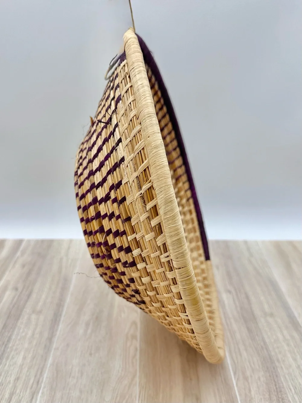 Handmade Woven Purple Sweet Grass Spiral Coiled Basket Bowl Wall Hang Decor 12”